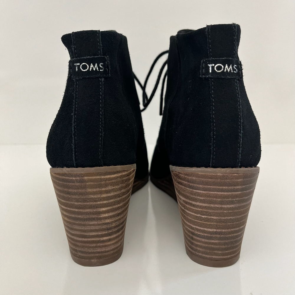 TOMS Hyde Wedge Bootie Black Suede Lace-Up 9.5 - Picture 10 of 14